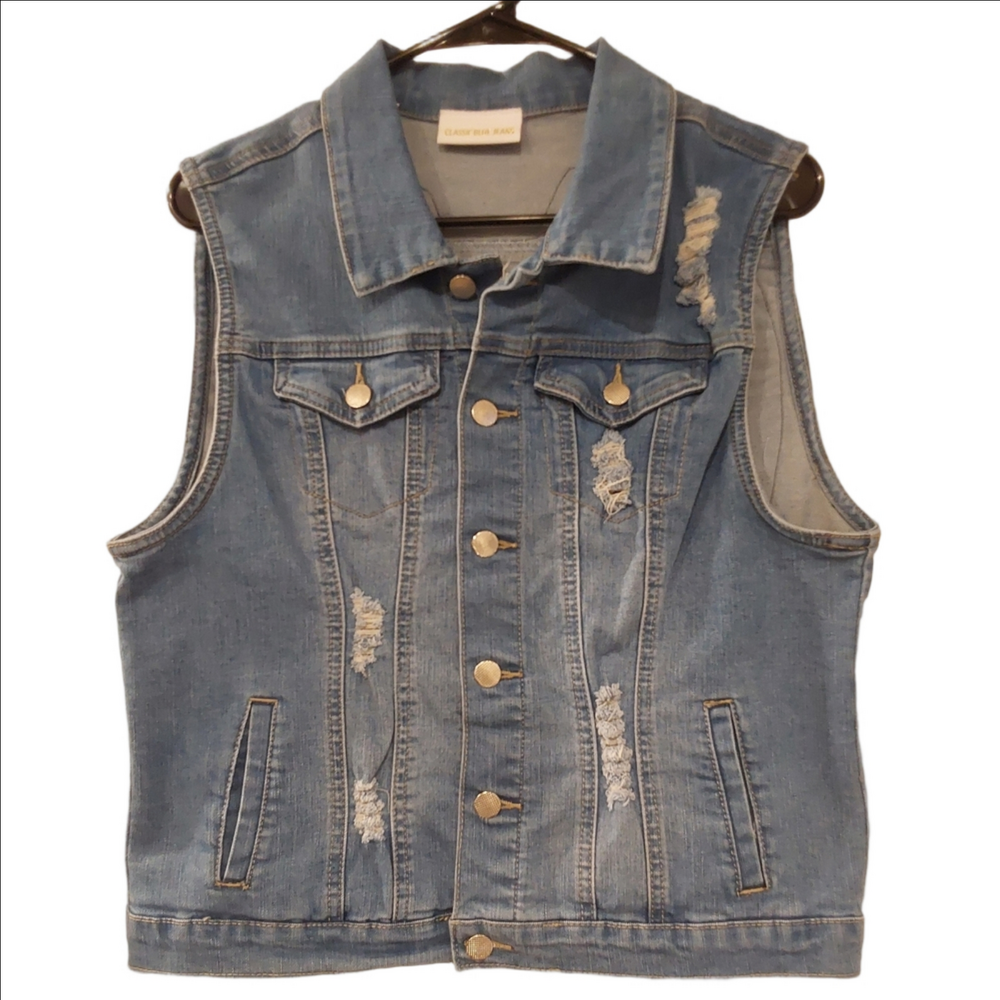 Embroidered Denim Vest with Snake and Wings Design - Picture 2 of 10
